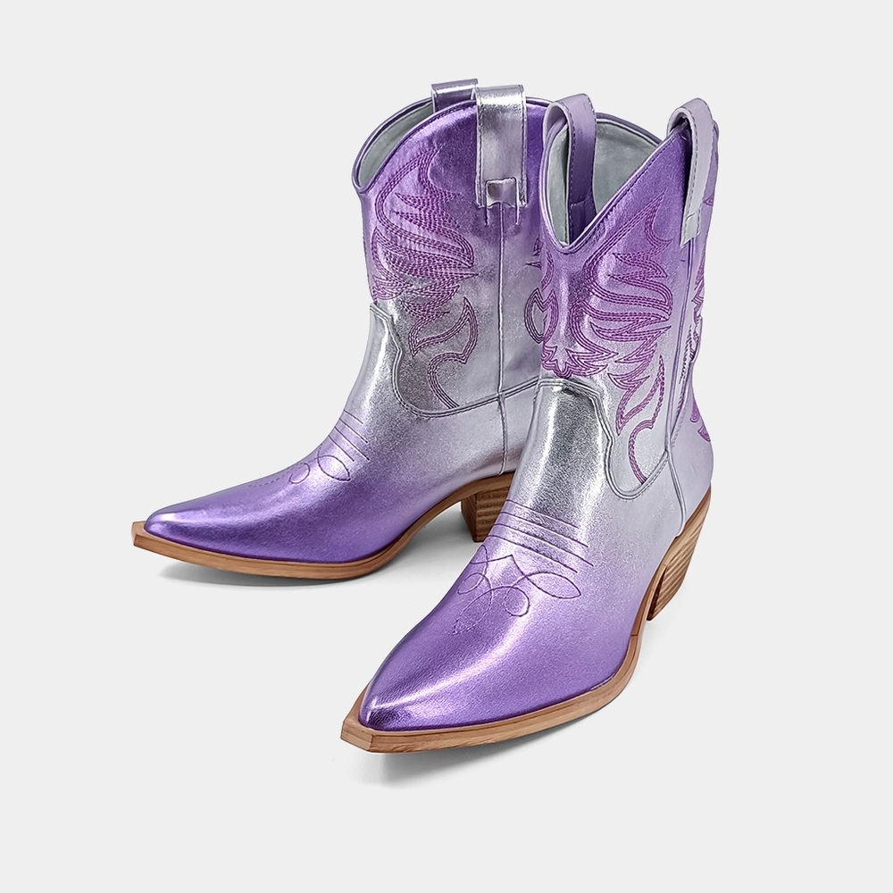 ShuShop Ombré Metallic Purple Zen Western Faux Leather Boots wms 6.5